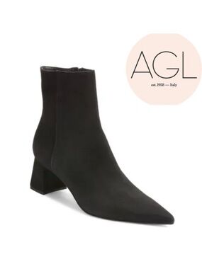AGL Mimma Pointed Toe Block Heel Suede Bootie Black  EU37/US 7